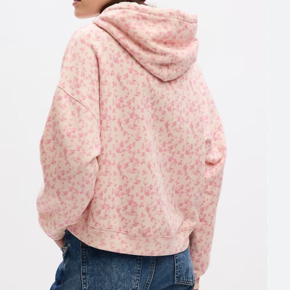 Gap X LoveShackFancy Cropped Floral Logo Hoodie Small - Picture 7 of 10